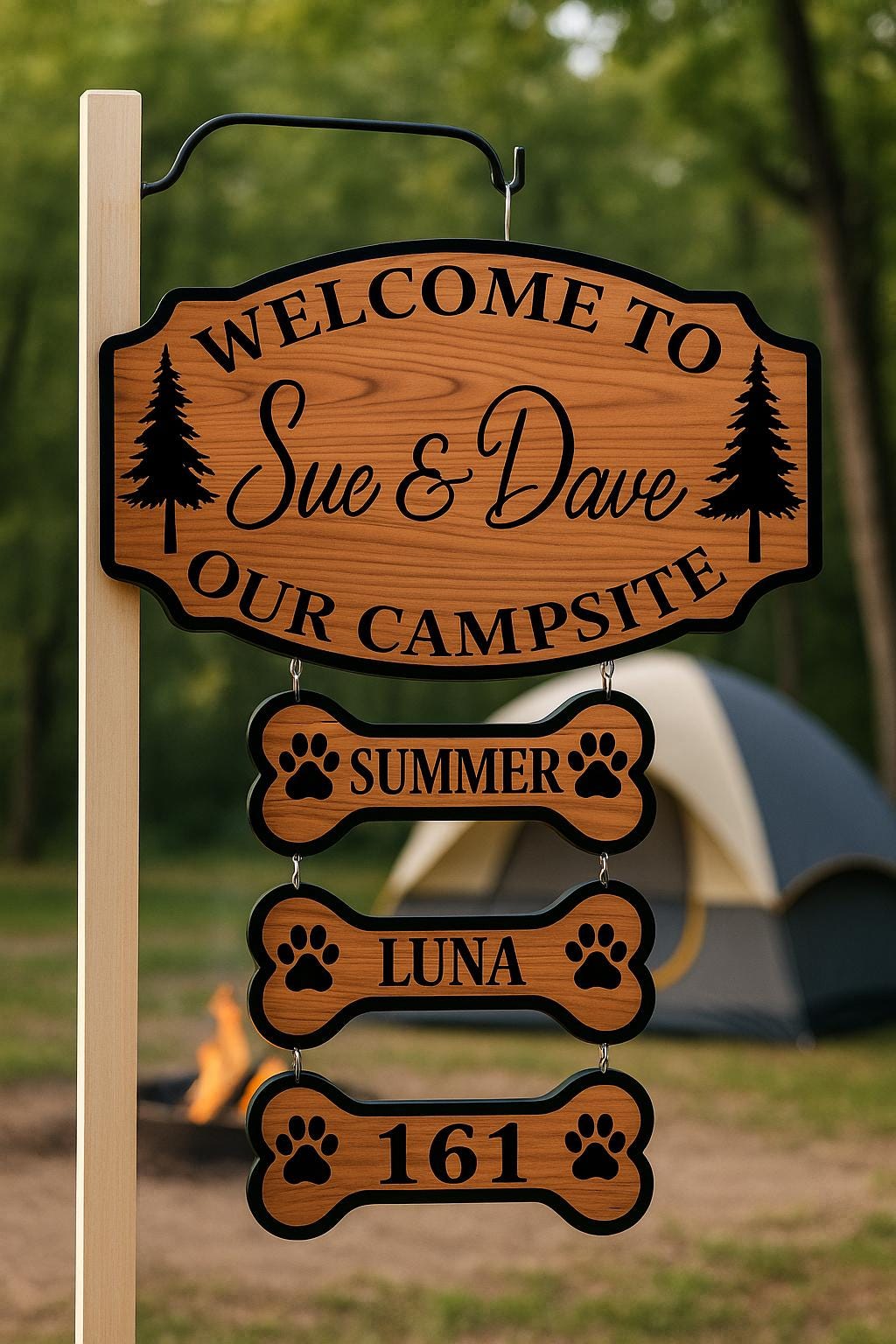 Custom Cedar Campsite Welcome Sign